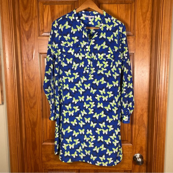 GAP Printed Butterfly Long Sleeve Tunic Dress Henley Crew Neck - Picture 1 of 9